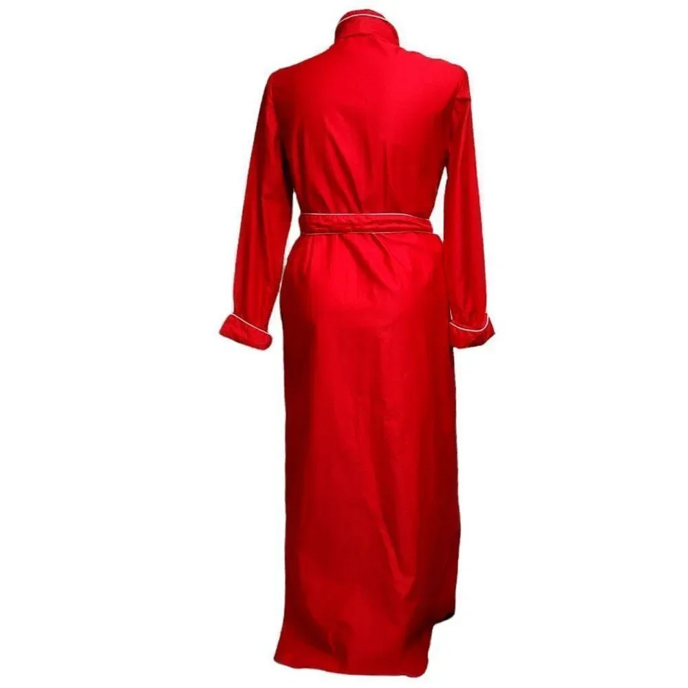 David Brown California Vintage Red‎ Cotton Maxi Robe White Piping Size L